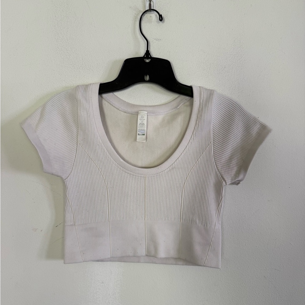 Aerie Womens Ribbed Compression Ivory Athletic Top, Size Small